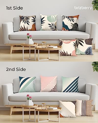 Brizberry® Designer Decorative Satin Kusan Throw Pillow Covers, Both Double Side Printing, Cushion Covers 16 inch x 16 inch, Set of 5, Leaf (Design 15)