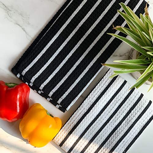 Pixel Home Superior Cotton Multi-Purpose Kitchen/Cleaning Towel/Waffle Dish Cloth (Black and White)(Pack of 6)