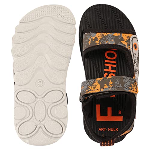 AIR FAX Unisex Child Kids Casual Regular/Everyday Use Breathable Printed Valcro Floaters Sandals with pu Sole for Boys & Girls (HULK_Yellow_10