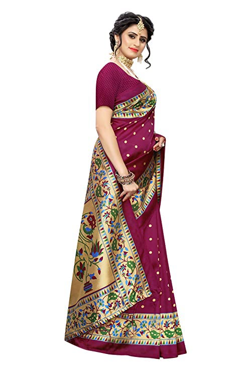 Yashika Women's Art Silk Saree With Attached Blouse (Sdpl-Matwali_Beige_Free Size_Pink)