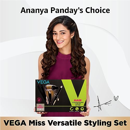 VEGA Miss Versatile Styling Set Straightener, Curler & Dryer Gift Combo (VHSS-03)Black