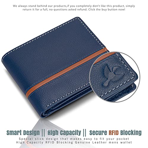 HORNBULL Denial Navy Leather Wallet for Men | Leather Mens Wallet with RFID Blocking | Wallets Men Genuine Leather