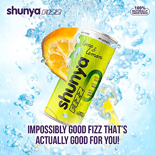Shunya Fizz Lime & Lemon | Sugar Free Soft Drink | 0 Calories & No Aspartame | Supercharged with Green Tea & Vitamin C | Pack of 6 (300 ml X 6)