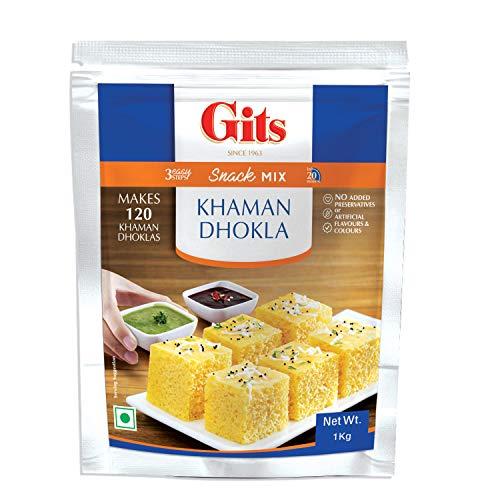 Gits Instant Khaman Dhokla Snack Mix, Makes 120 Khaman Dhoklas, Pure Veg, Indian Snack Mix, 1Kg