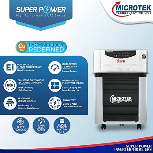 Microtek Super Power 1200 Pure Sinewave 1100VA/12V Inverter, Support 1 Battery With 2 Year Warranty for Home, Office & Shops