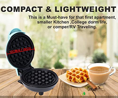 JIALTO Mini Waffle Maker 4 Inch- 350 Watts: Stainless Steel Non-stick Electric Waffle Maker Machine For Individual Belgian Waffles, Pan Cakes, Paninis Or Other Snacks Home Appliances(Aqua Blue)