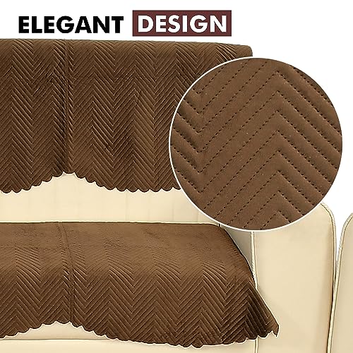 Yellow Weaves Velvet 3 Seater Quilted Sofa Cover And Chair Cover, Set of 2 Pieces, Dark Brown