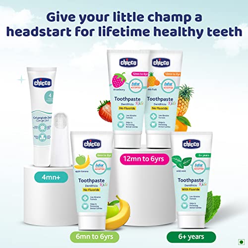 Chicco Toothpaste, Strawberry Flavour for 1Y to 6Y Baby, Fluoride-Free, Preservative-Free,Cavity Protection (50g)