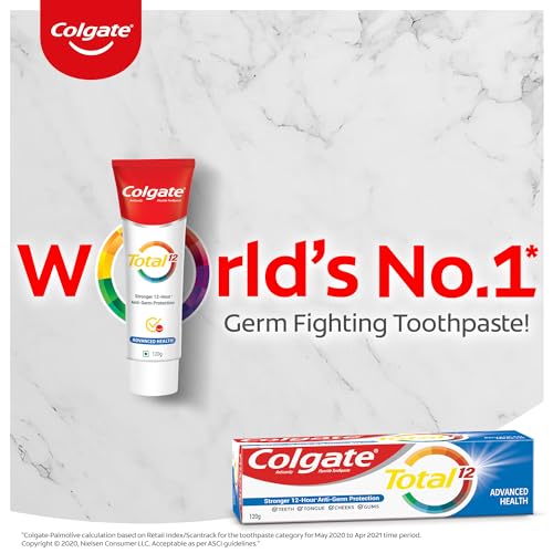 Colgate Total Whole Mouth Health, Antibacterial Toothpaste, 120gm + 120gm (240gm) (Advanced Health, Saver Pack), World's No. 1* Germ-fighting Toothpaste