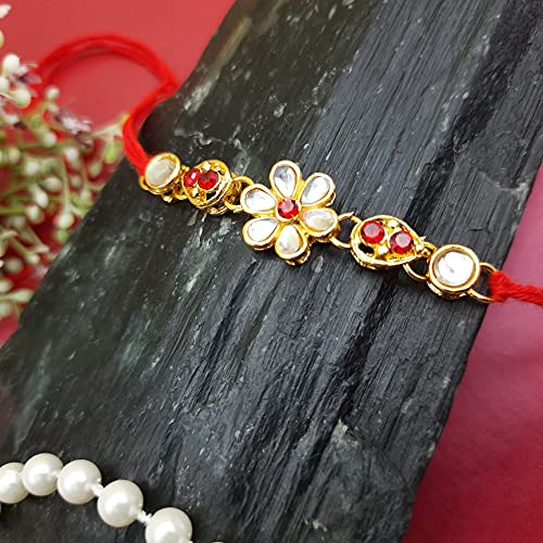 Ascension Designer Kundan Meena Rakhi Raksha Bandhan Gift Band Moli Bracelet Stone Design Rakhi for Brother bhaiya bro with Roli Tilak Pack (Pack of 1)