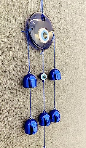 Metal Ws Evil Eye Wind Chime 6 Bells For Home & Office - Brings Positive Vibes & Removes Negative Energy | Evil Eye Wind Chime | Bad Energy Protector