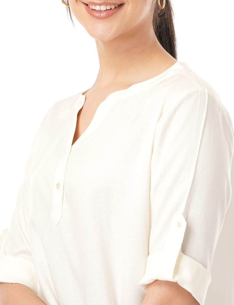 FYLTR Women's Solid Regular Fit Blouse (FYLSS23WB-025_Ivory White L)