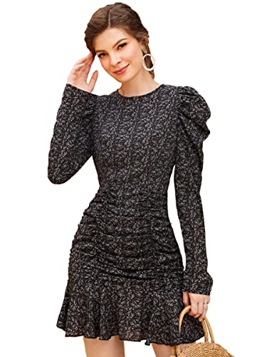 TOPLOT Dresses for Women Floral Print with Puff Full Sleeve Black (T-Midi-5005-Black-M)