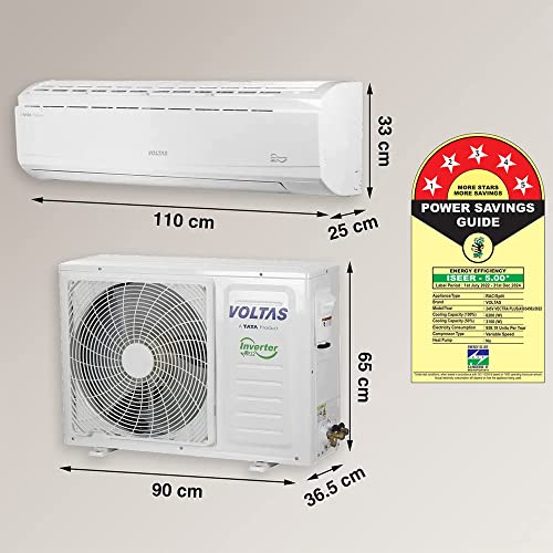 Voltas 2 Ton 5 Star, Inverter Split AC(Copper,4-in-1 Adjustable Mode, Anti-dust Filter, 2023 Model, 245V Vectra Plus, White)