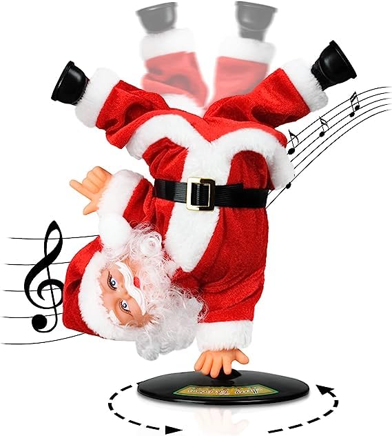 fizzytech Dancing Santa Claus Toy Upside Down Spinning Singing Electric Plush Christmas Toy Ideal for Xmas Holiday New Year Home Party Decoration Fun Interactive Animated Kids and Childrens