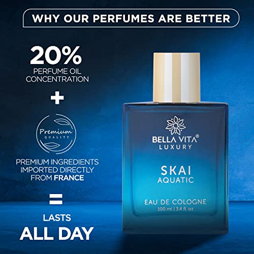 Bella Vita Luxury Skai Aquatic Eau De Cologne Unisex Perfume for Men & Women with Bergamot, Pink Pepper |Long Lasting Aqua EDC Fragrance Scent, 100 Ml