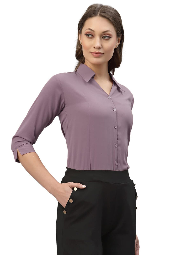 Selvia Women's Poly Viscose Solid Regular Fit Shirt (329TKN259-M_Lavender)