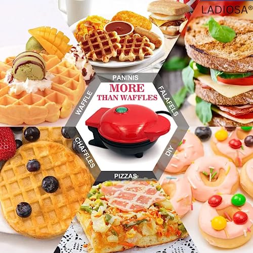 Ladiosa Waffle Maker, Electric Waffle Iron, Mini Waffles Maker Machine For Home, Red