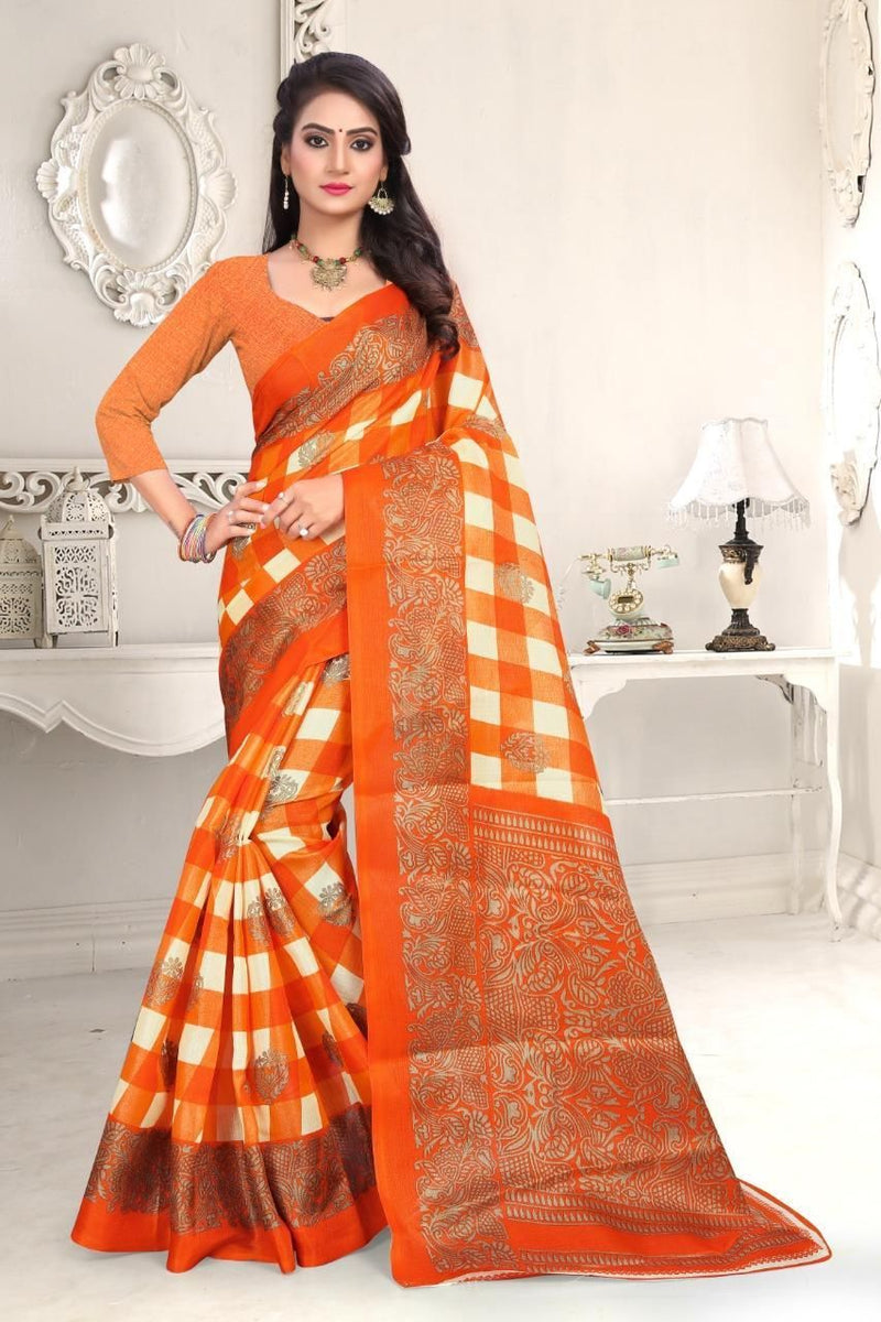 Elegant Bhagalpuri Silk Checks Print Regular Saree