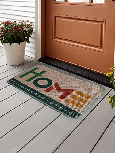 SARAL HOME EASY LIVING Saral Home Jute Printed Doormat Set Of 3- (Green, 40X60 Cm, Rectangular)