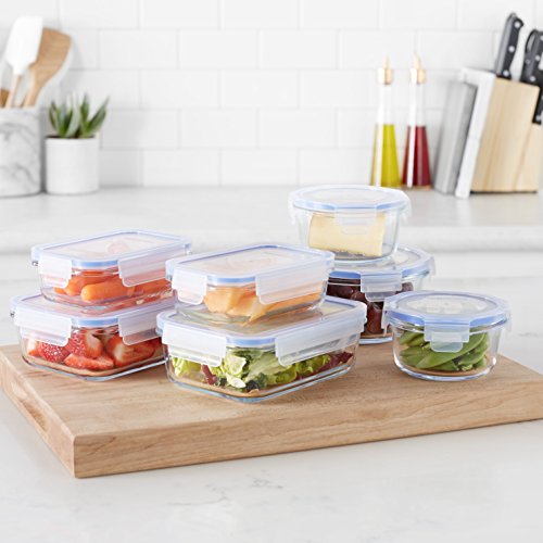 amazon basics Glass Leak-Proof Locking Lids - Food Storage Containers, 7-Piece Set