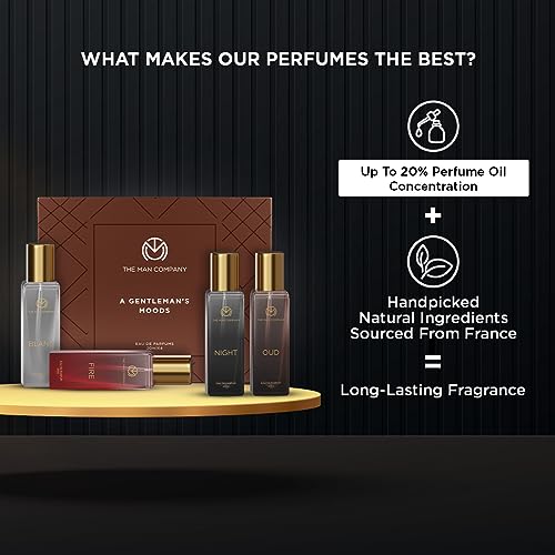 The Man Company Specially Curated Perfume Gift Set for Men 4*20ml - A Gentleman’s Moods | Premium Long-Lasting Fragrance | Luxury EAU DE Parfum | Night For Date | Blanc For Office | Fire For Party | Oud For Outing