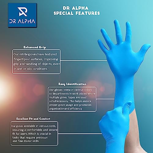 Dr Alpha Nitrile Gloves Powder Free Medical Examination gloves, Disposable and Surgical Hand Gloves | Comfort, Tear Resistance, Multi-Purpose, Food Grade |Gloves Surgical 6 Gram Blue Small Pack of 50