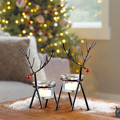 TIED RIBBONS Pack of 4 Christmas Reindeer Tealight Candle Holders with Glass Holders - Christmas Decorations Items for Home Office Church Table Decoration Indoor Outdoor Xmas Decor Gifts (Iron)