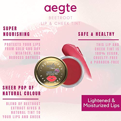 Aegte Organics Beetroot Lip & Cheek Tint for Women 100% Organic & helps lighten dark lips Edible formulation helps Nourish & Hydrate Dry Chapped Lips (Real Beetroot & Tomato Extracts, 15 Gm)