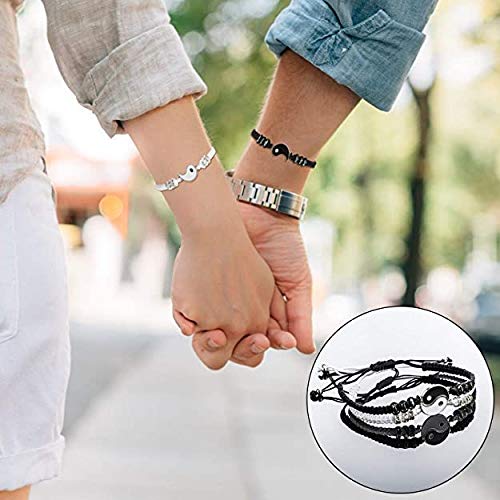 El Regalo "Ying Yang Handmade Macramé Unisex Bracelets Set | Adjustable Bracelet for Best Friends/Couple - Set of 2 (These are NOT Magnetic)