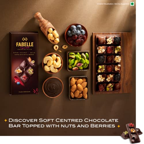 Fabelle Open Secret - Milk, Centre- Filled Luxury Chocolate Bar Topped with Visible Nuts & Berries, 121g