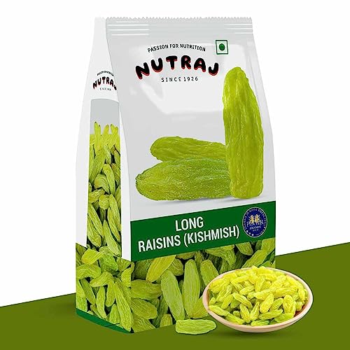 Nutraj Super Long Raisin 1 Kg (500G X 2)| Kishmish | Rich In Iron & Vitamin B | Seedless Green Kishmish | Healthy Snacks | Dry Fruits | Healthy And Tasty Snacks |, Fresh