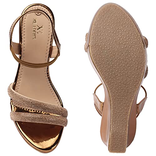 XE Looks Comfortable Copper Party High Heel Wedges Sandals For Women (3 inches heel) -UK 4