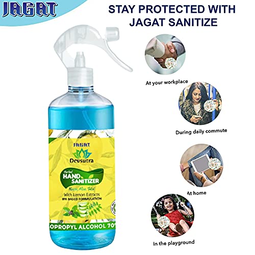 JAGAT ISO Certified Herbal Spray Hand Sanitizer (500ml, Pack of 3) - 70% Isopropyl Alcohol With Aloevera, Neem & Tulsi Herbal Hand Sanitizer - (500ml, Pack of 3)