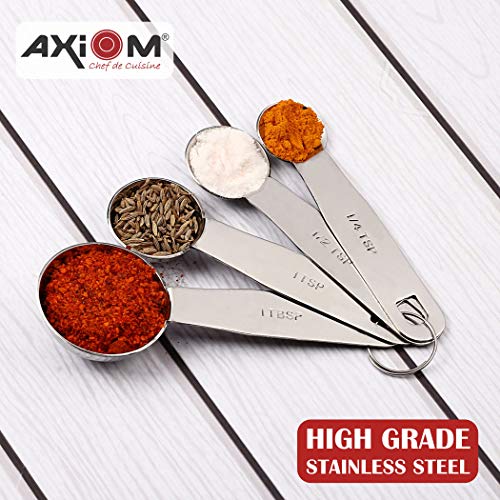 AXIOM Measuring Set of 8 pcs Stainless_Steel Professional Quality for Baking, Cooking, 4 Stackable Measuring Cups and 4 Stackable Measuring Spoons with Measurement Engraving Handle