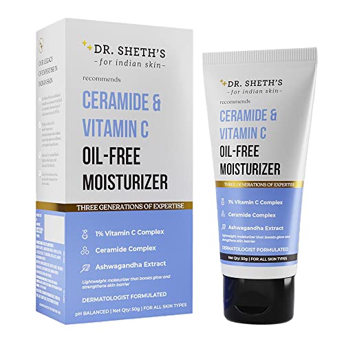 Dr. Sheth’s Ceramide & Vitamin C Oil - Free Moisturizer| Lightweight Moisturizer to Hydrate & Brighten Skin | With Vitamin C, Ceramide & Ashwagandha | For Women & Men | 50g