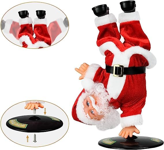 fizzytech Dancing Santa Claus Toy Upside Down Spinning Singing Electric Plush Christmas Toy Ideal for Xmas Holiday New Year Home Party Decoration Fun Interactive Animated Kids and Childrens