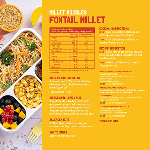 Slurrp Farm No Maida Noodles Combo | Not Fried, No MSG | Foxtail Millet, Little Millet, Curry Masala | Pack of 3 X 192 g