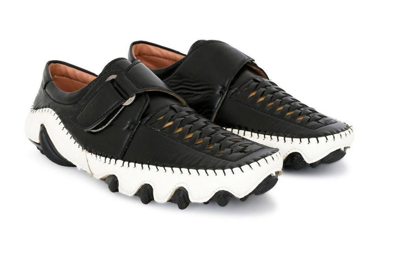 Dunzo Men Sandal Velcro Black & White Color Casual Shoes