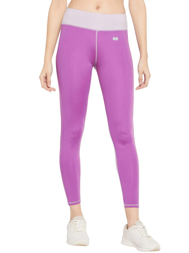 Clovia Women's High Rise Colourblocked Active Tights (AB0120A15_Purple_L)