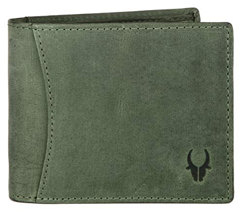 WildHorn Green Leather Wallet for Men I 9 Card Slots I 2 Currency & Secret Compartments I 1 Zipper & 3 ID Card Slots