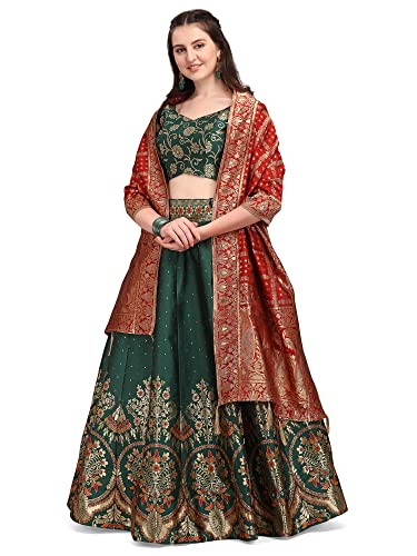 PURVAJA Women's Jacquard Semi-Stitched Lehenga choli (Arambh-D-Green_Green_Free Size)