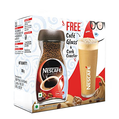 Nescafe Classic Instant Coffee 200G Jar With Free Café Glass & Cork Coaster Pure, Natural Coffee Powder Rich & Creamy Taste