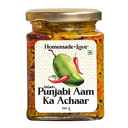 Homemade Love Authentic Punjabi Mango Pickle made with organic methods | Spicy & Tangy Aam Ka Achaar with Raw Mango, and spices mixed with mustard oil | Sun-Dried and Preserved Naturally | Ancestral Indian Achar Recipe | Handcrafted with Care and Authenti