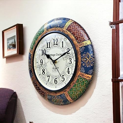Vintage Clock Wooden Hand-Painted Wall Clock / 1 Year Warranty / with Seconds Needle / English Numerals