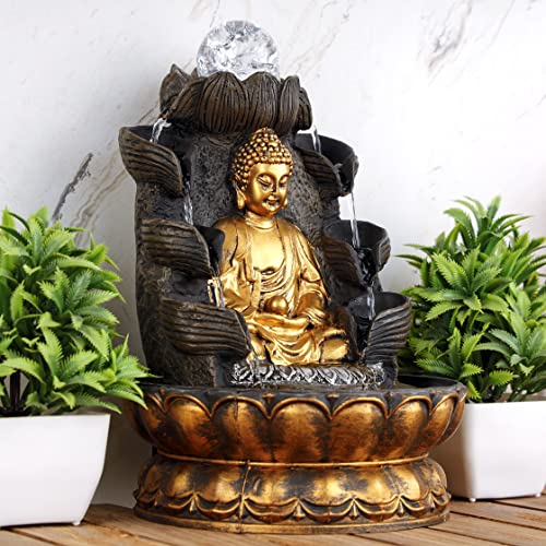 Global Grabbers Polyresin Table Top Indoor Outdoor Water Fall Fountain with LED Lights Home Decor Decoration Gift Gifting Items-GOL_BRO-BL-SF14-(1)