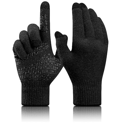 CRENTILA Woolen Winter Hand Gloves for Women Men Cold Weather Upgraded Full Fingers Touchscreen Texting Non-Slip with Thermal soft Knit Lining Windproof Elastic Stretchy Glove for Winters and Surfing