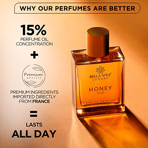 Bella Vita Luxury Honey Oud Eau De Parfum Unisex Perfume for Men & Women with Patchouli, Vanilla, Bergamot | Floral, Spicy EDP Fragrance Scent, 100 Ml