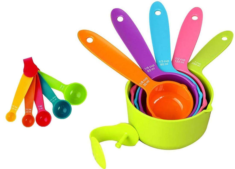 INKULTURE Plastic Measuring Cups and Spoon Set with Ring Holder| 10 Piece Set | Multicolor