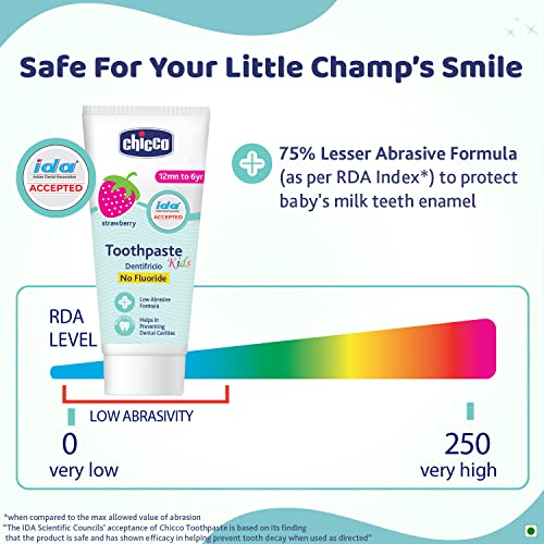 Chicco Toothpaste, Strawberry Flavour for 1Y to 6Y Baby, Fluoride-Free, Preservative-Free,Cavity Protection (50g)